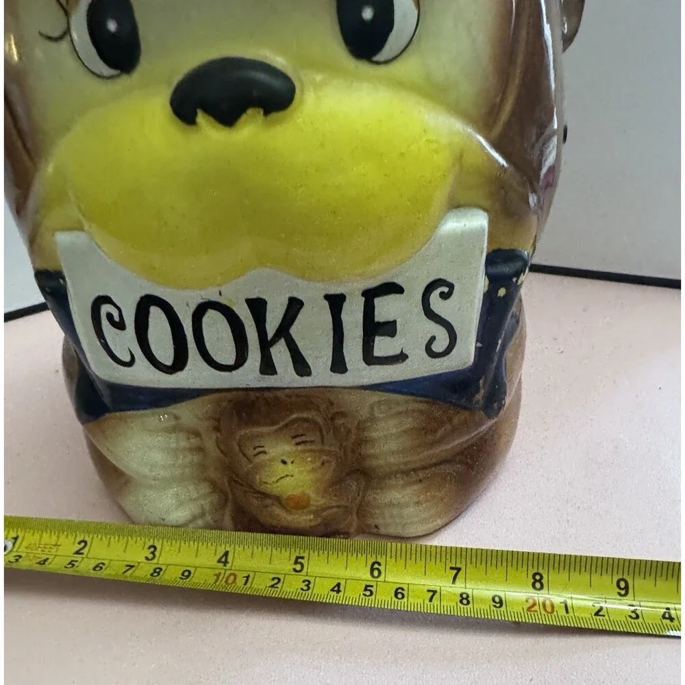 Vintage Japan Ceramic Dog Cookie Jar Holding COOKIES Sign Anthropomorphic
